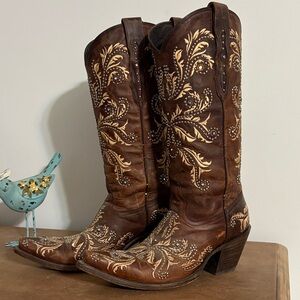 Lucchese Brown and Cream Heeled Boots